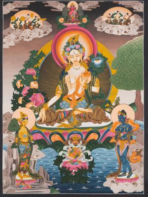 White Tara Thangka | Original Hand-Painted Female Bodhisattva Art